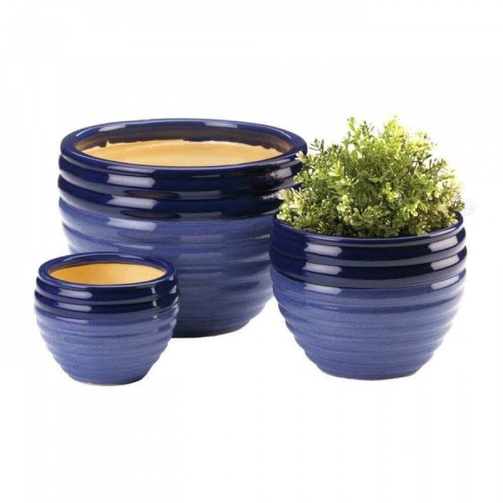 Two-Tone Blue Planter Set Of 3 - The House of Awareness