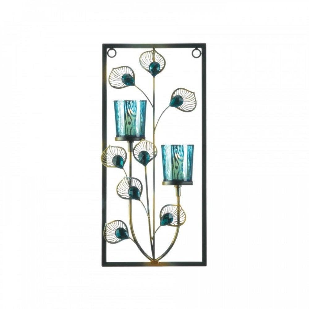 Set of 2 Peacock Double Candle Sconces - The House of Awareness