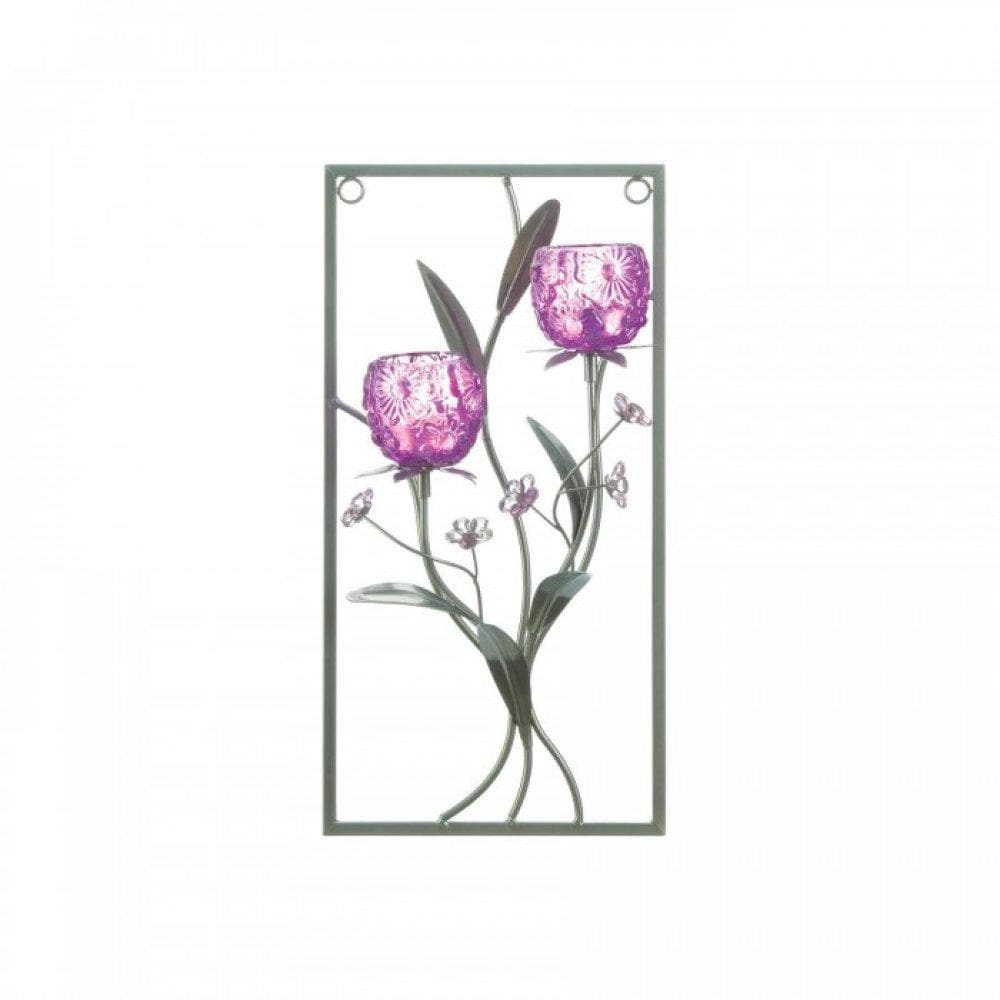 Magenta Double Candle Sconce with 2 Timer Votive Candles
