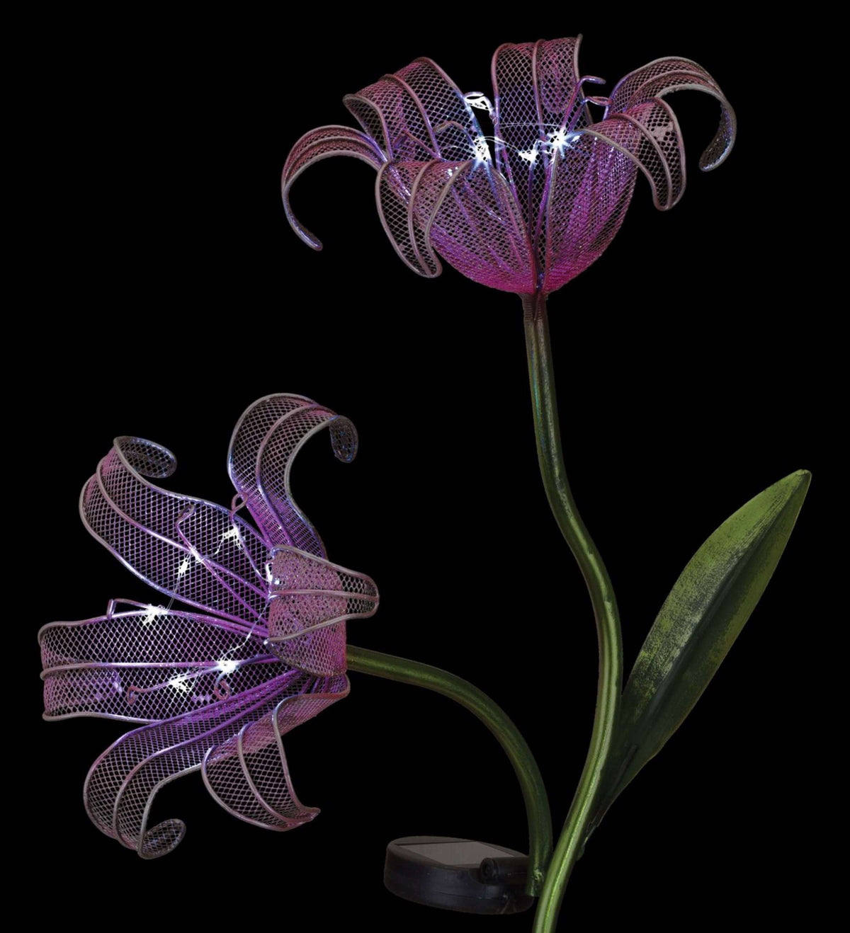 One Pink and One Purple Double Lily Solar Stake- The House of Awareness