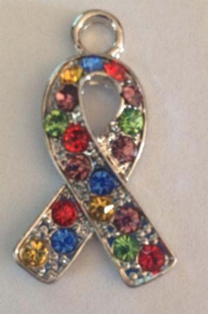 Silver Metal Autism and Aspergers Awareness Crystal Ribbon Pendant Charm - The House of Awareness