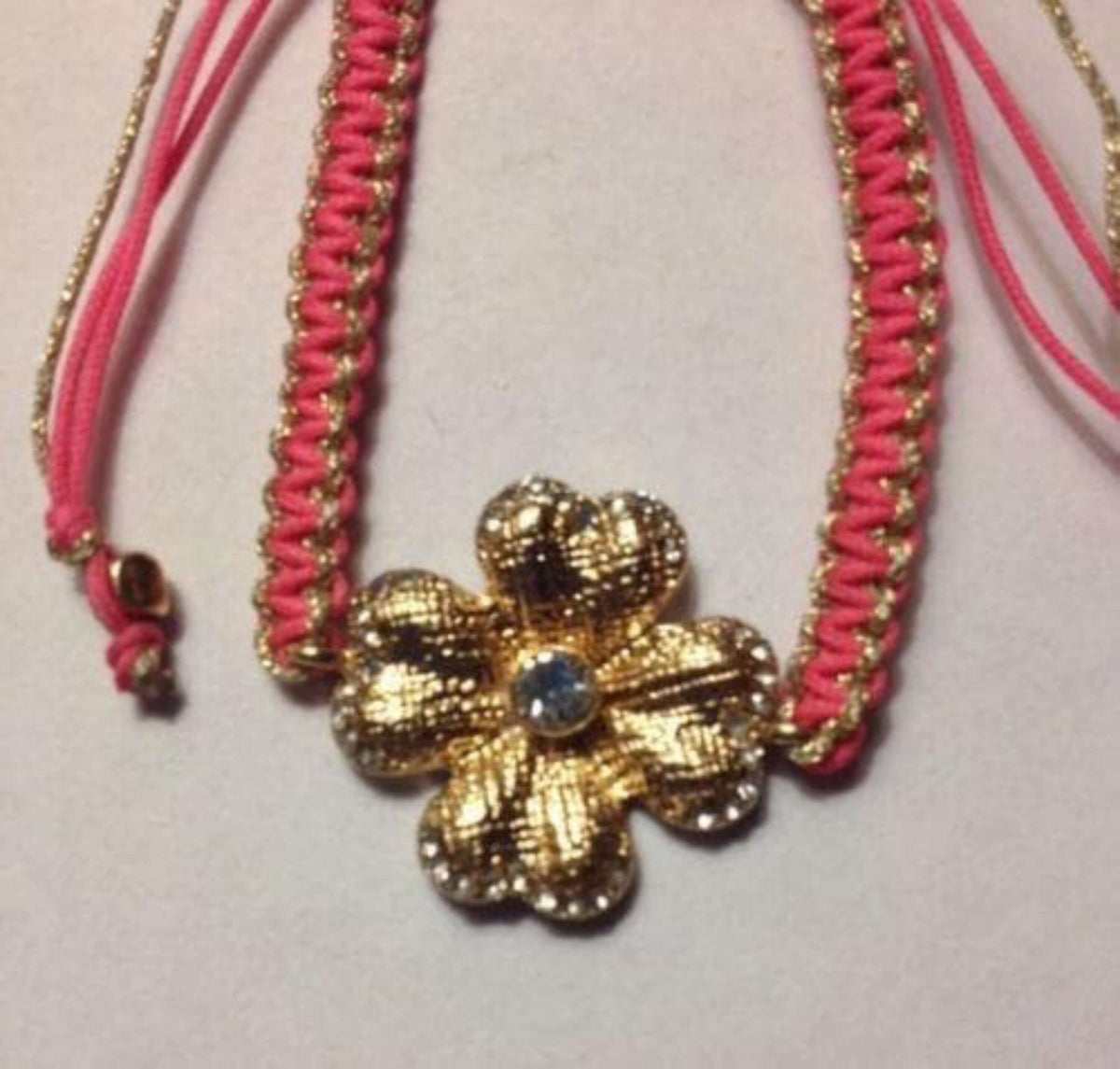 Pink Fashion Crystal metal flower braided yarn friendship bracelet - The House of Awareness