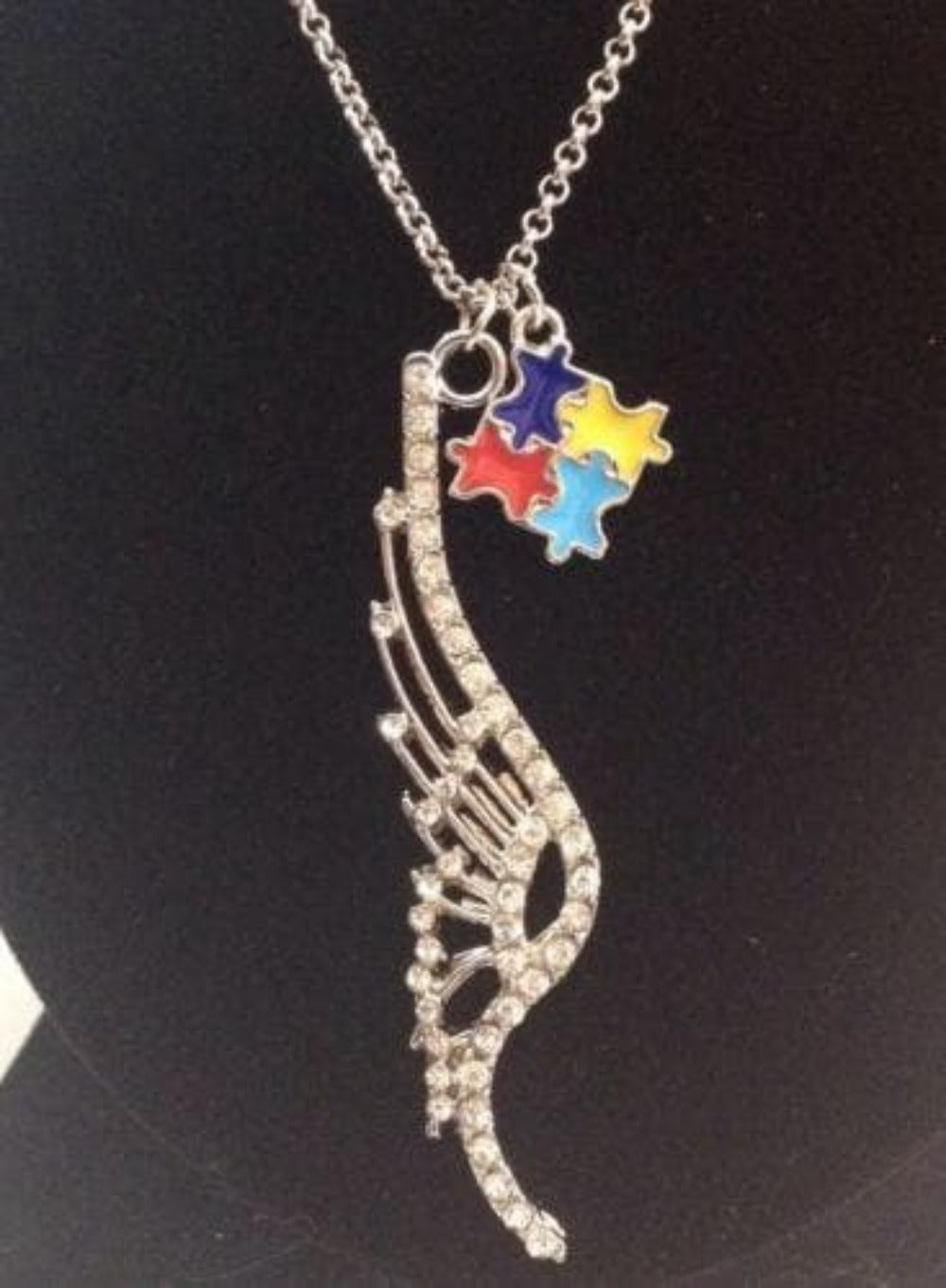 Crystal Angel Wing Charm with Colorful Puzzle Autism Awareness Charm Necklace - The House of Awareness