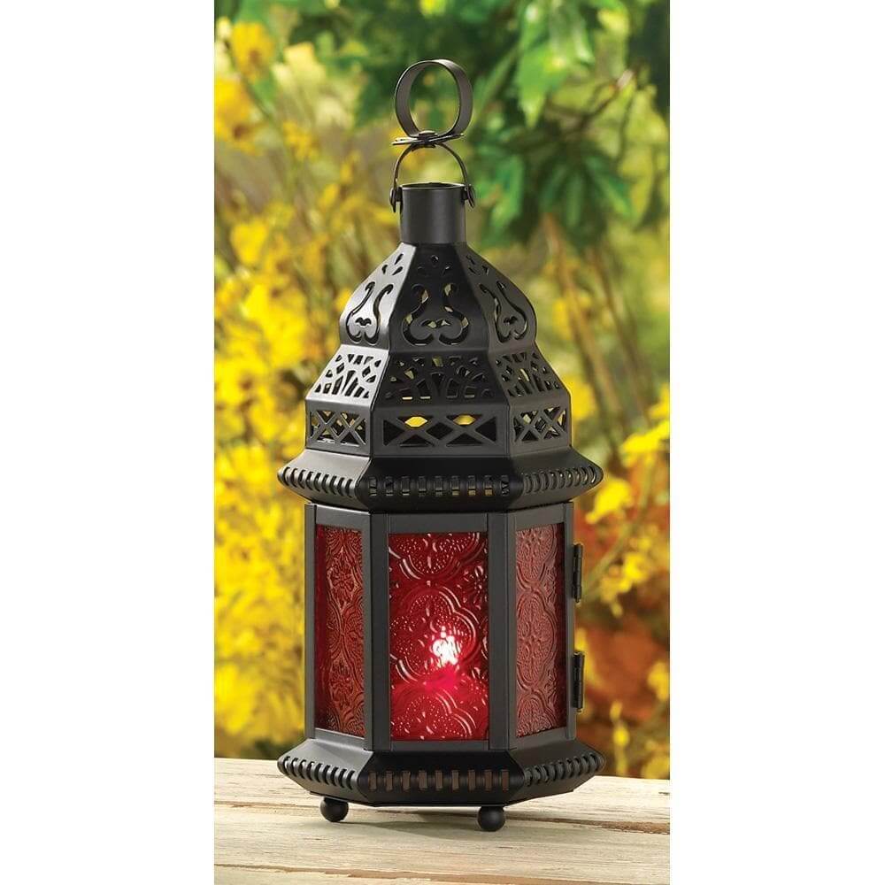 Set of 2 Red Glass Moroccan Lanterns - The House of Awareness