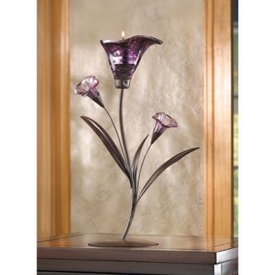 Glass Purple Flower Tealight Candleholder - The House of Awareness