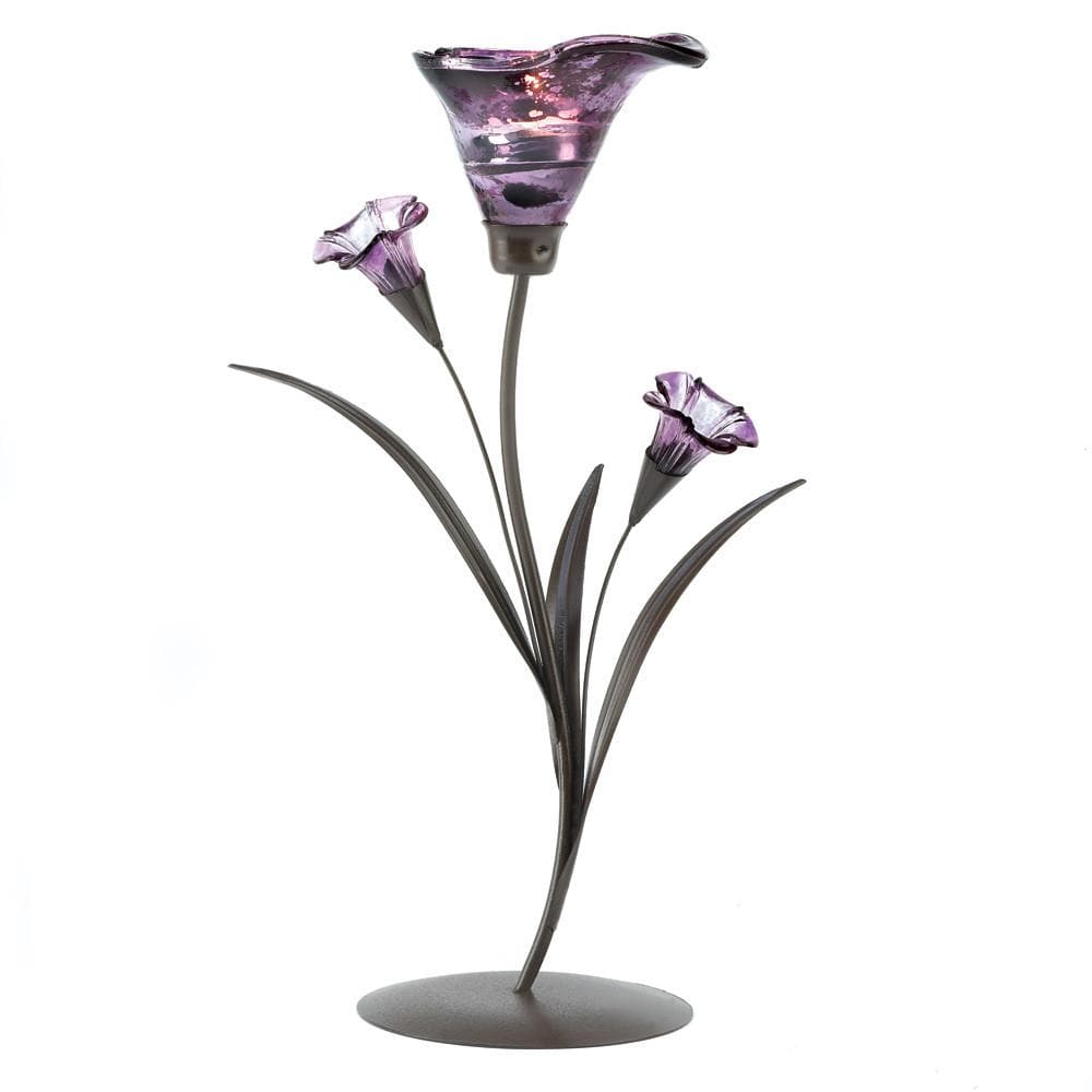 Glass Purple Flower Tealight Candleholder - The House of Awareness