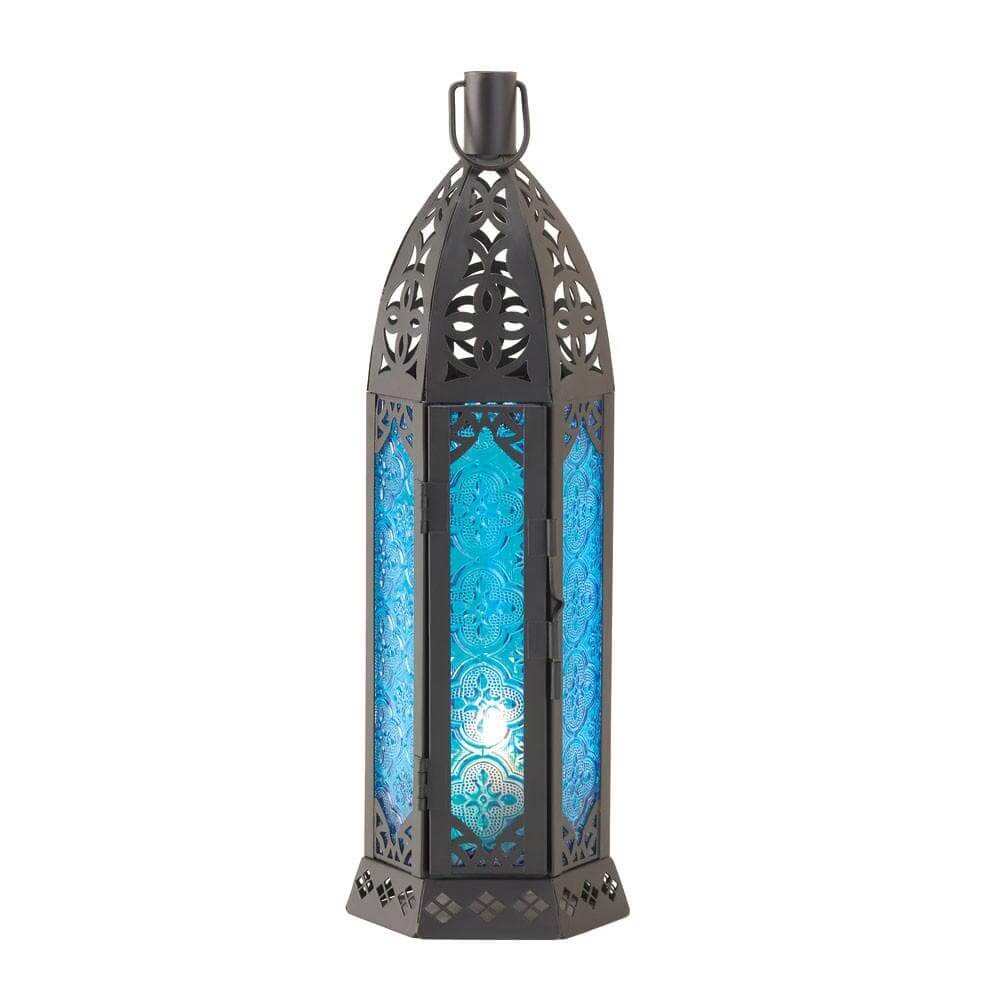 Tall Vibrant Blue Candle Lantern - The House of Awareness