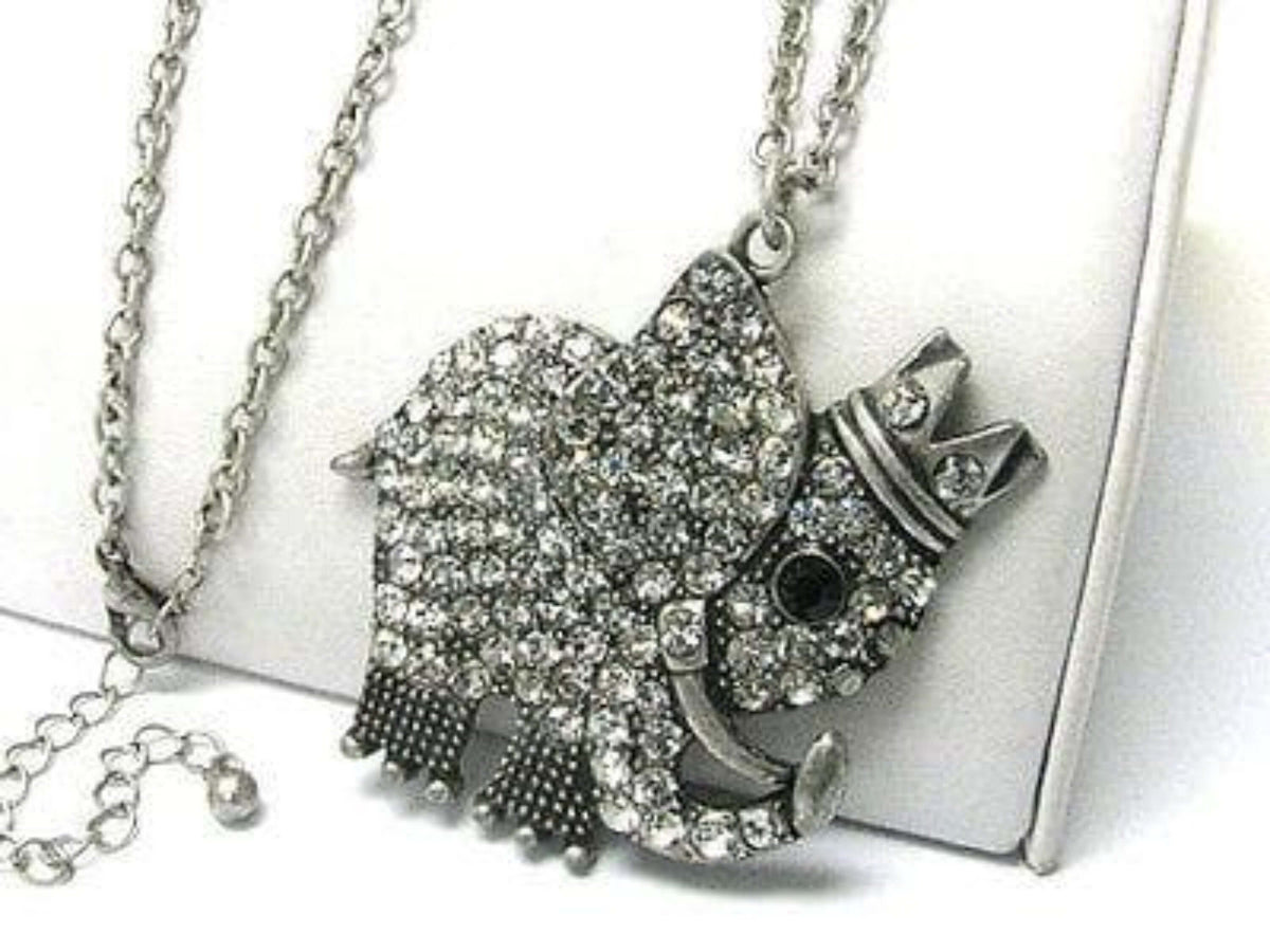 Jewelry Crystal stud burnish metal king of elephant pendant long necklace - The House of Awareness