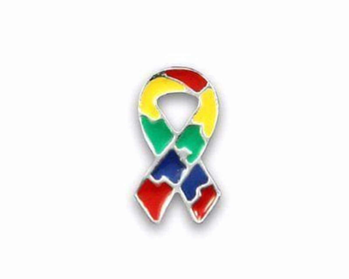 Small Flat - Autism ASD and Aspergers Ribbon Pin with a Gift Box - The House of Awareness