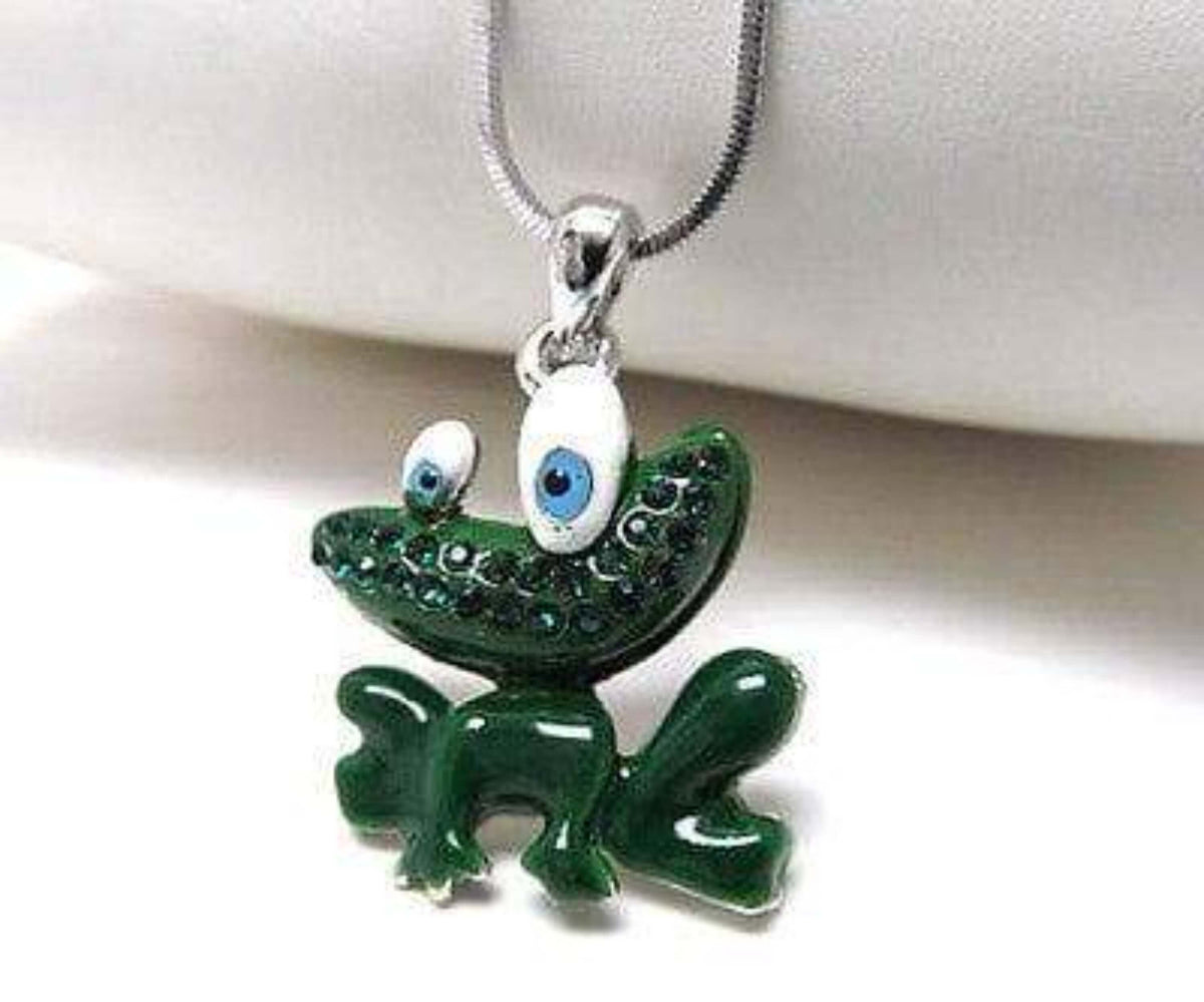 Whitegold plating crystal and epoxy frog pendant necklace - The House of Awareness