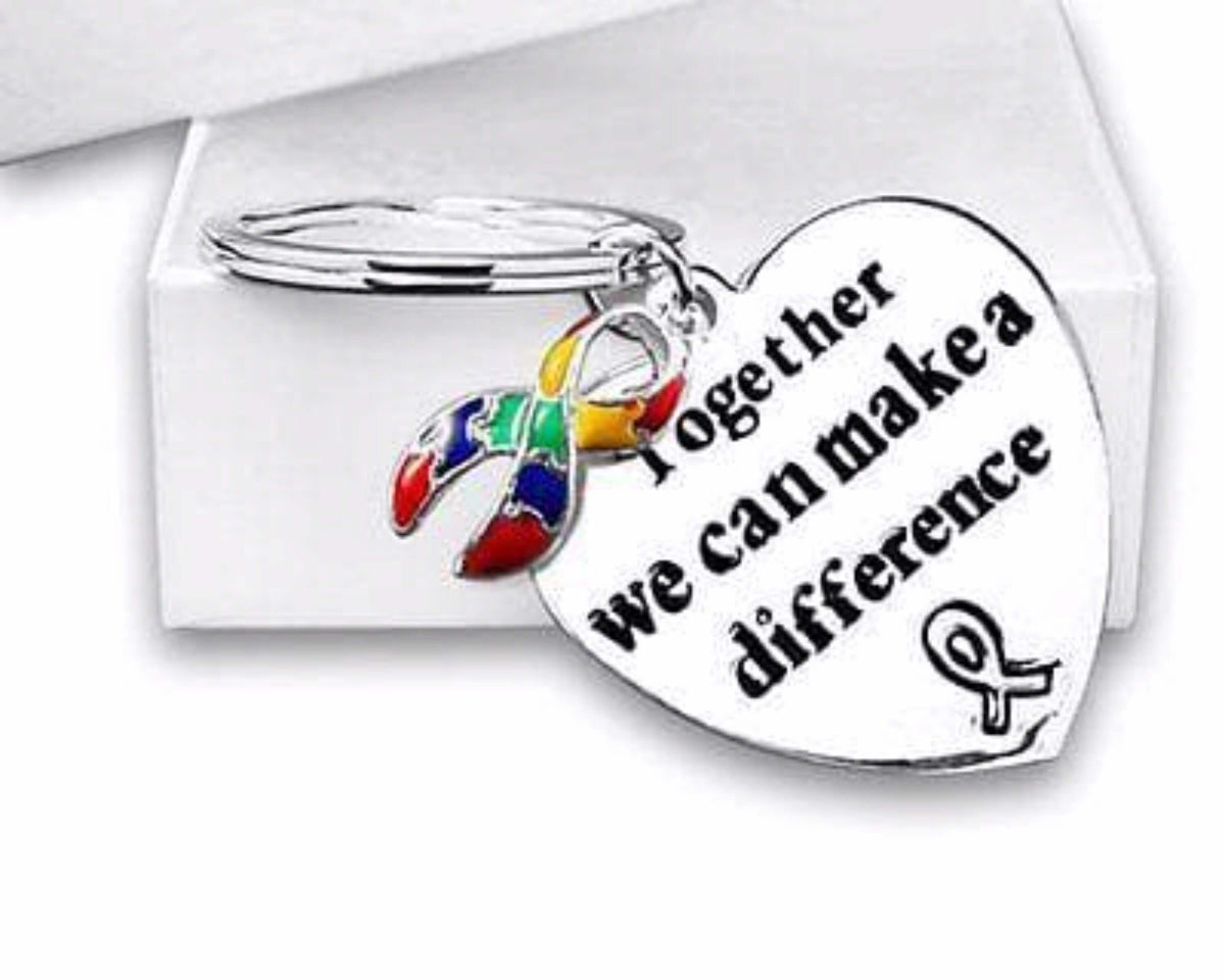 Ribbon Key Chain words "Together We Can Make A Difference" for All Causes - The House of Awareness