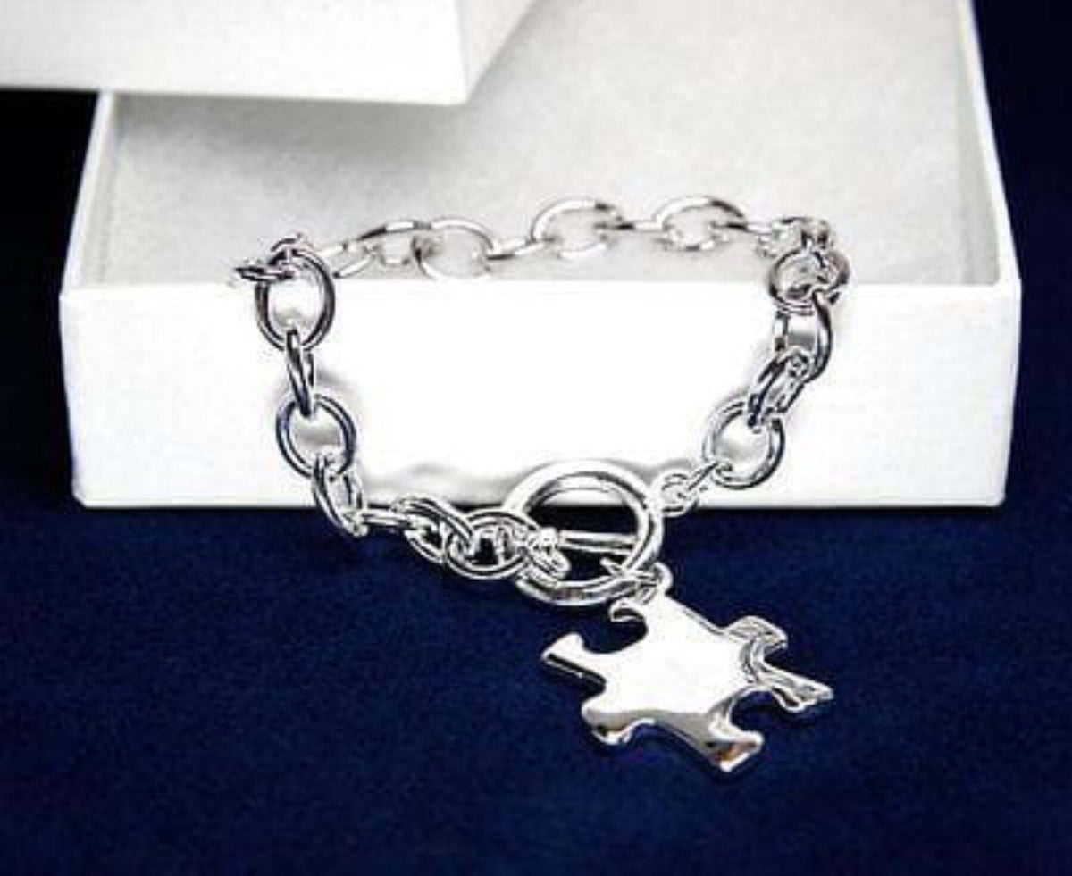Silver Autism ASD Awareness Puzzle Charm Bracelet - The House of Awareness