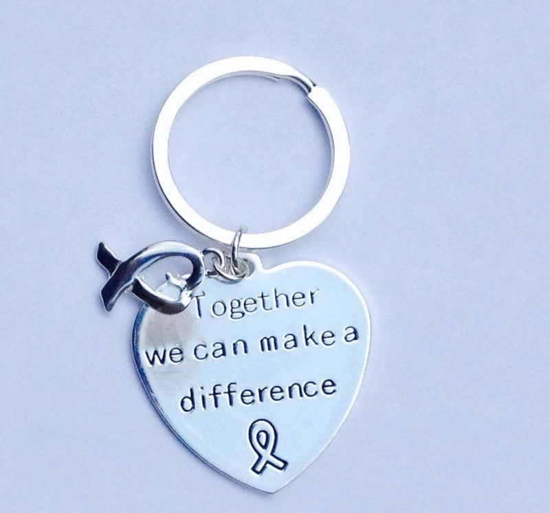 Key chain with words "Together We Can Make a Difference" with Ribbon Heart Charm for Causes - The House of Awareness