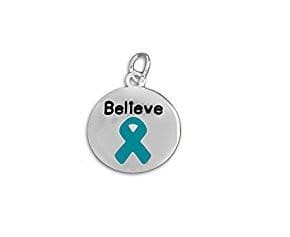 Circle Teal Ribbon Believe Charm for Cancer - The House of Awareness