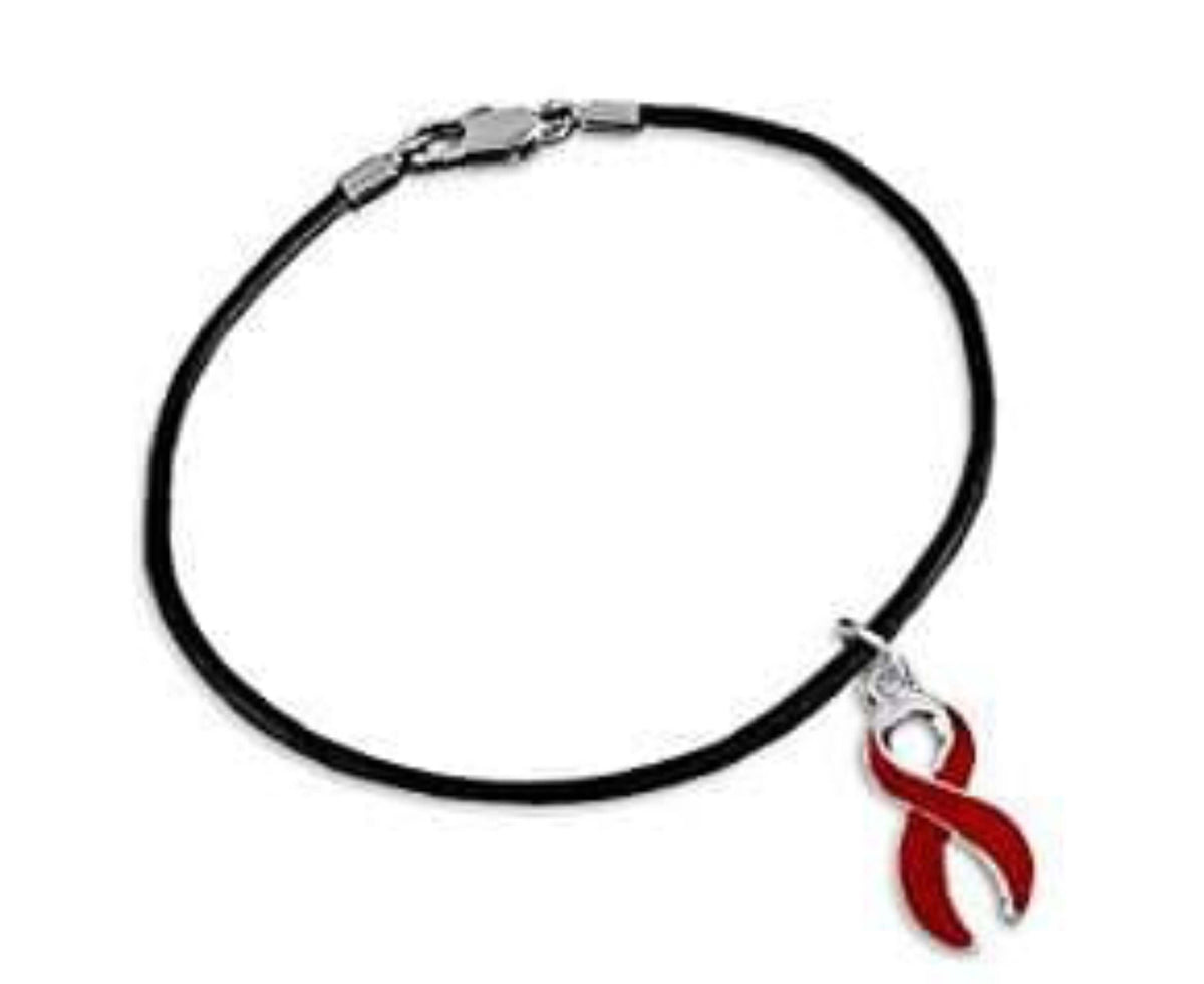 Large Red Ribbon Charm on Black Cord Bracelet for Heart Disease - The House of Awareness