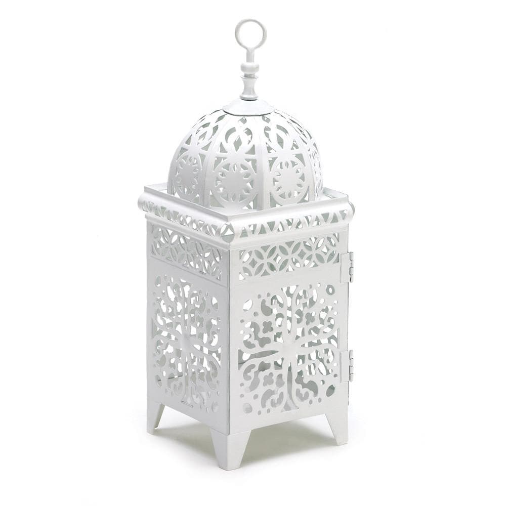 White Scrollwork Candle Lantern - The House of Awareness