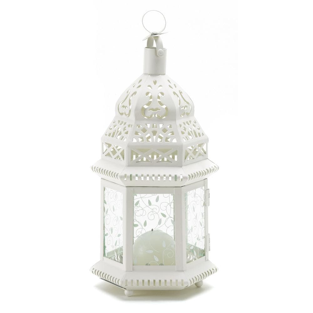White Moroccan Lantern with Etched Panels - The House of Awareness