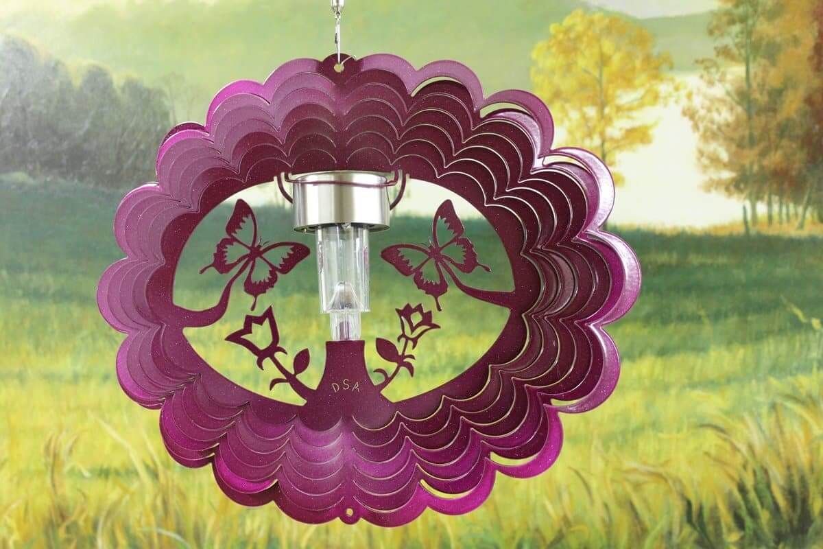12" Solar Light 3D Raspberry Butterfly Wind Spinner - The House of Awareness