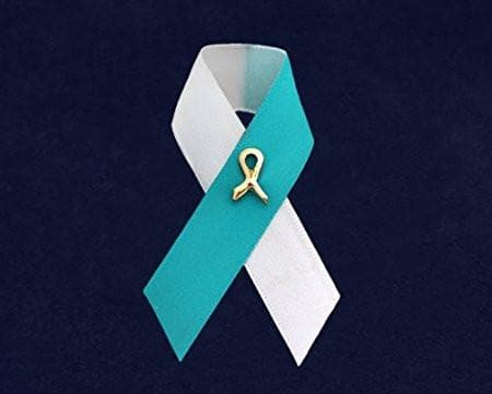 Teal & White Cancer Awareness Ribbon Pin - The House of Awareness