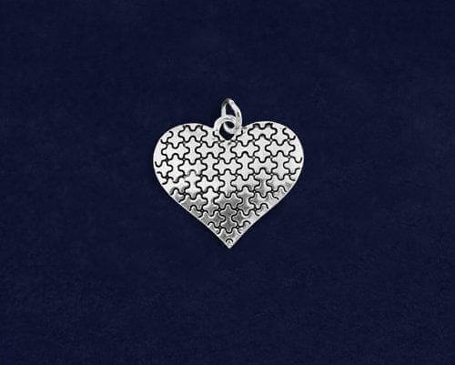 Autism Silver Puzzle Heart Charm - The House of Awareness