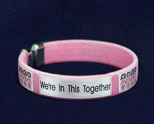 Breast Cancer Awareness Pink Ribbon Together Open Bangle Bracelet - The House of Awareness