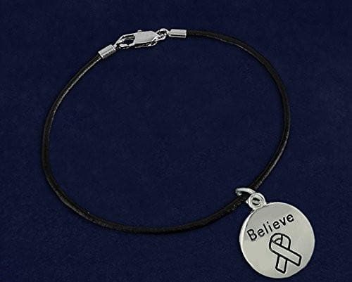 Circle Believe Ribbon Charm on Cord Bracelet for Mental Health Awareness - The House of Awareness