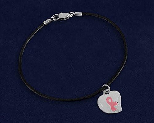 Breast Cancer Puffed Heart Pink Ribbon Charm Bracelet - The House of Awareness