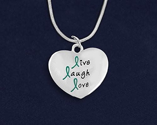 Teal Ribbon Live Laugh Love Necklace for Cancer - The House of Awareness