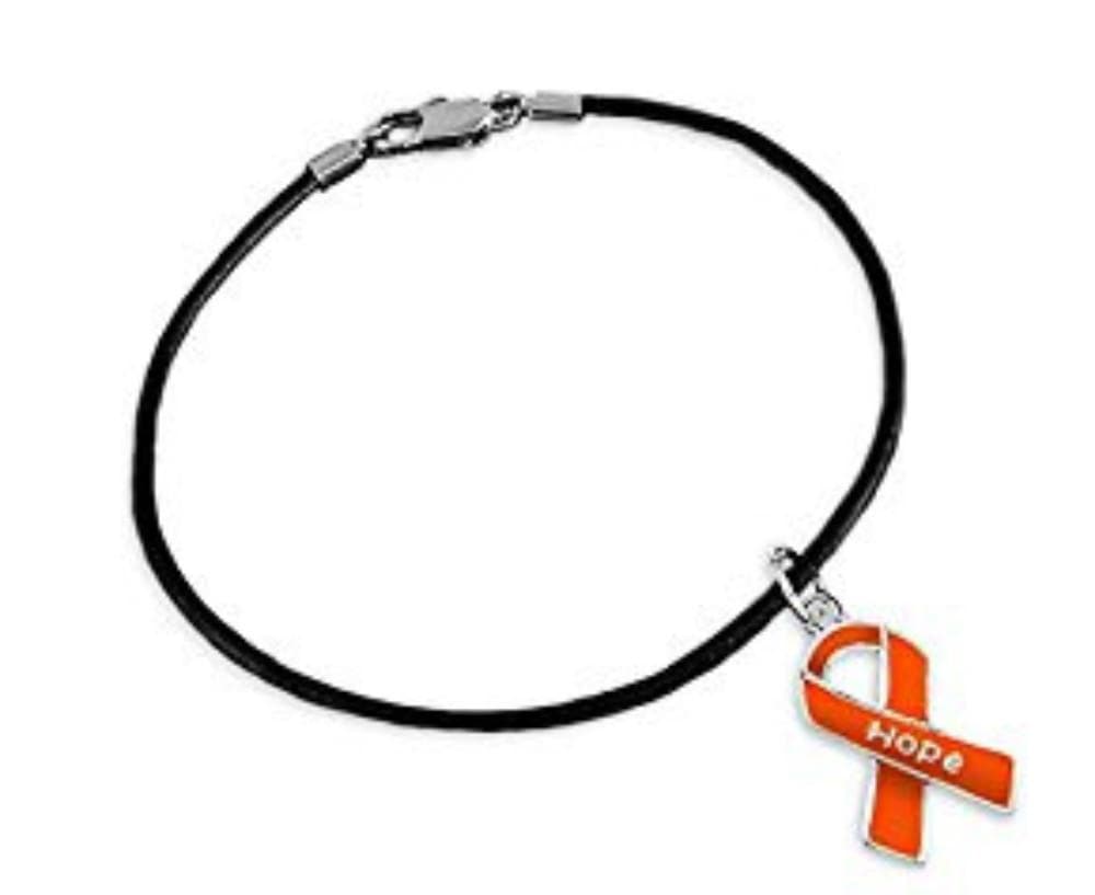Orange Ribbon Hope Charm on Black Cord Bracelet for Cancer - The House of Awareness