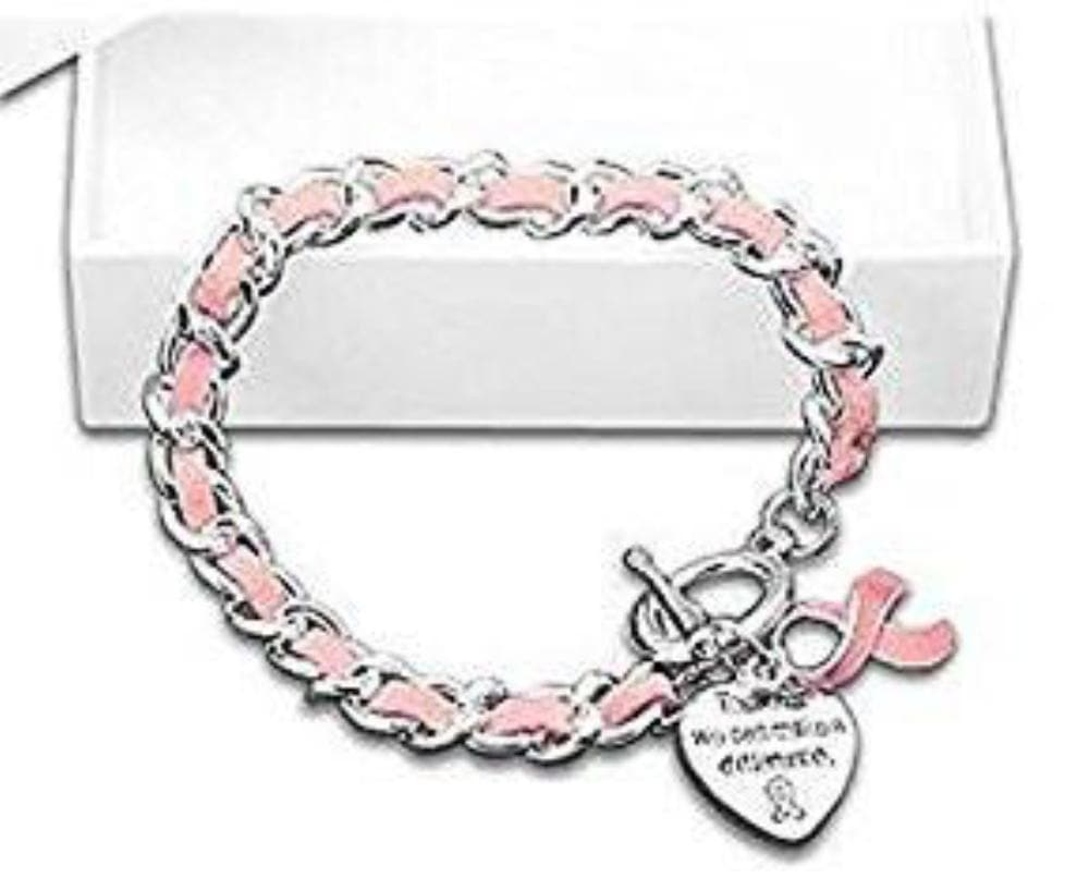 Breast Cancer Awareness Leather Rope Pink Ribbon Charm Bracelet - The House of Awareness