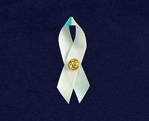 Teal & White Cancer Awareness Ribbon Pin - The House of Awareness