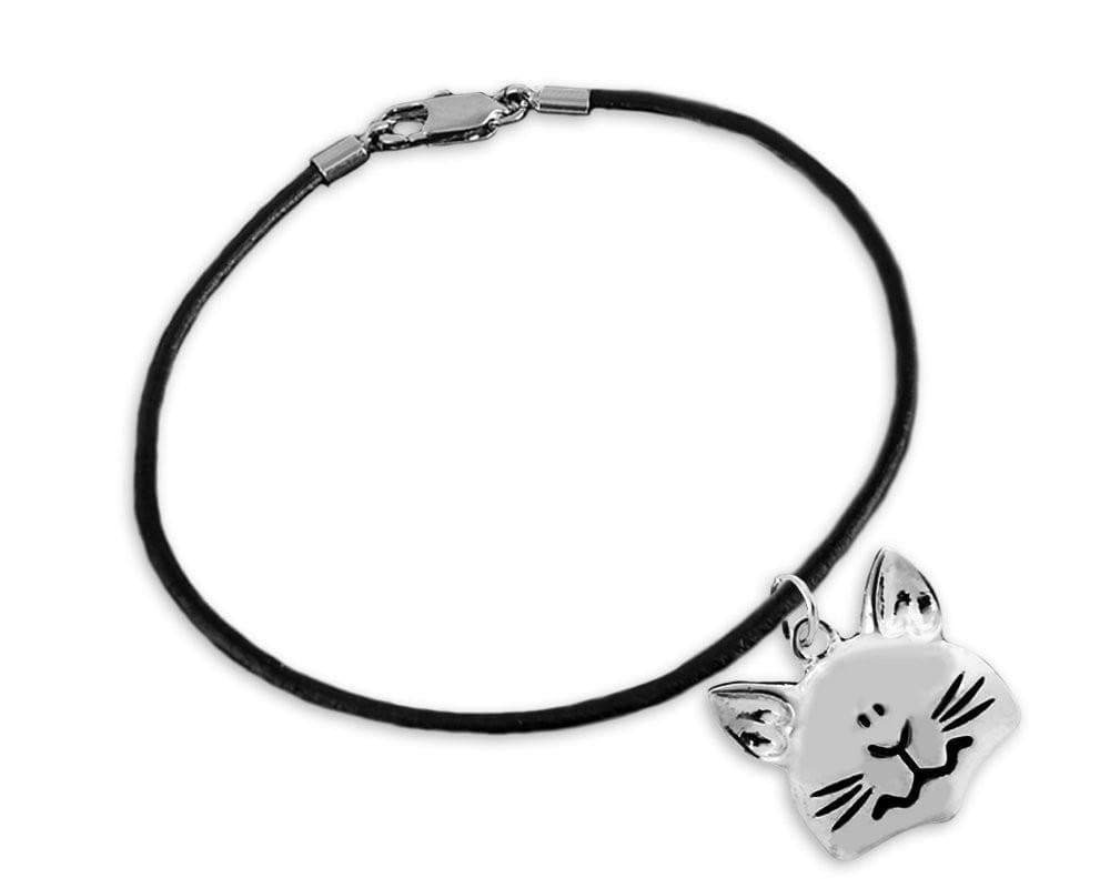 Large Cat Face Charm on Black Cord Bracelet - The House of Awareness