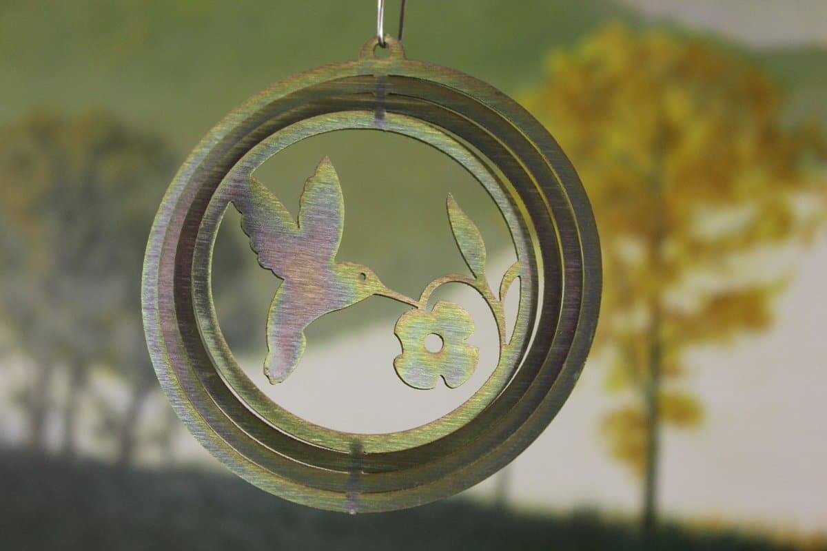 4" Yellow Zinc Round Mini Hummingbird Wind Spinner - The House of Awareness