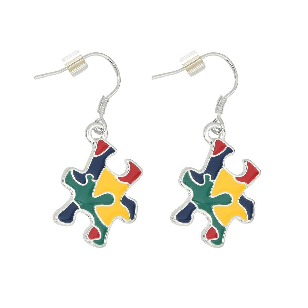 Hanging Autism Colored Puzzle Piece Earrings - The House of Awareness