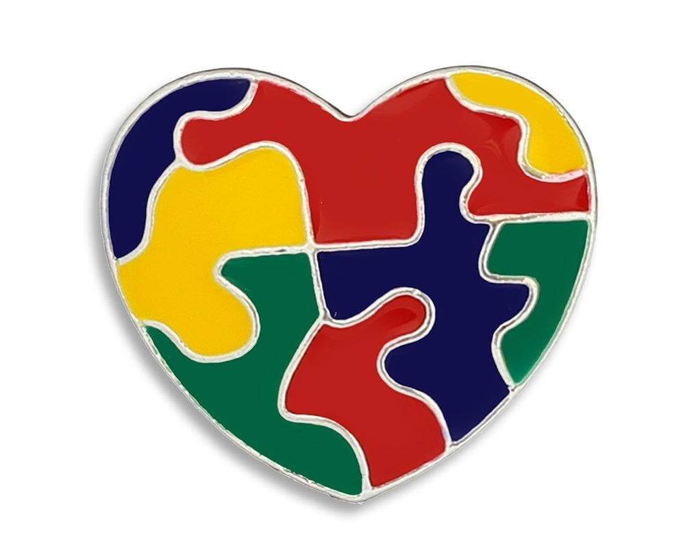 Autism Colored Puzzle Piece Heart Pin - The House of Awareness