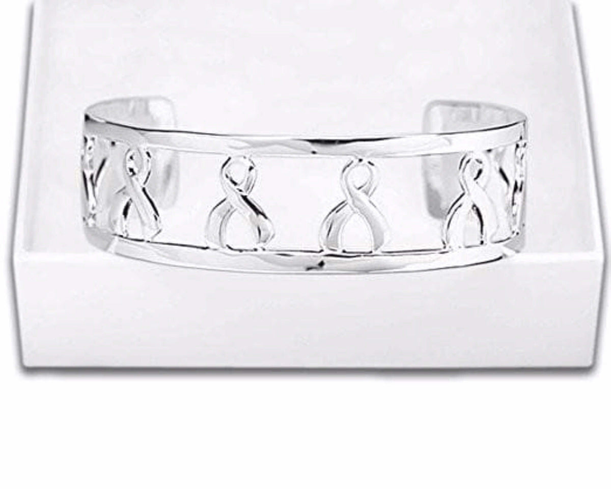 Silver Ribbon Cancer Awareness Cuff Bracelet - The House of Awareness