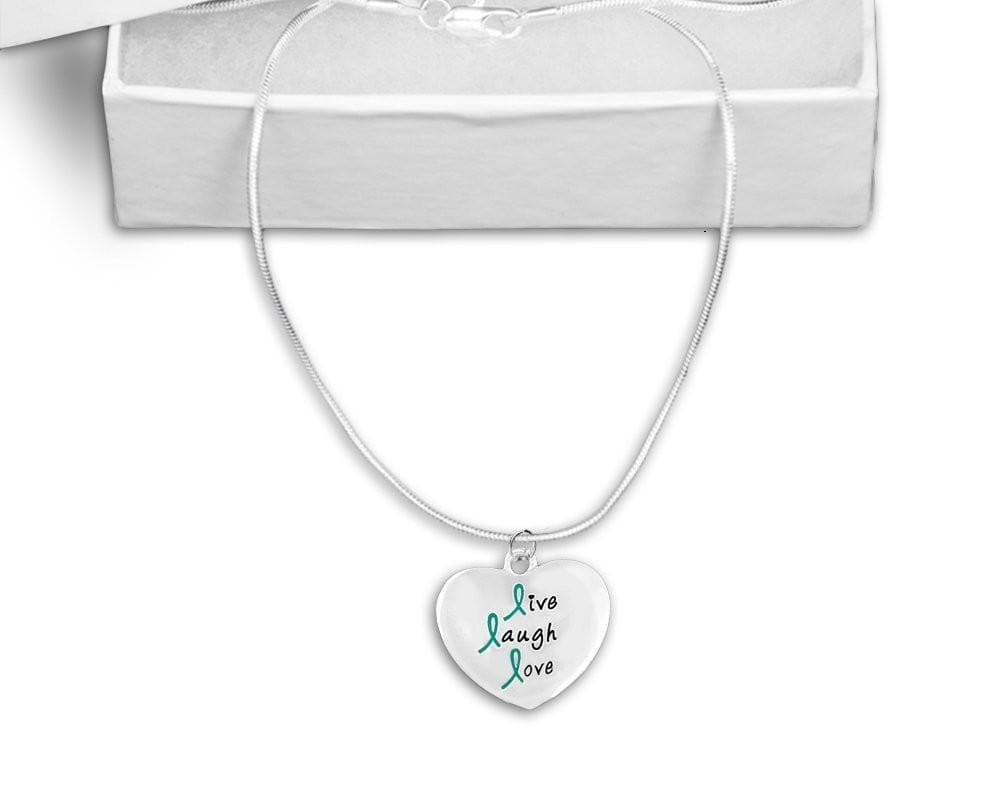 Teal Ribbon Live Laugh Love Necklace for Cancer - The House of Awareness