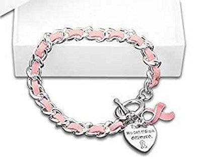 Breast Cancer Awareness Leather Rope Pink Ribbon Charm Bracelet - The House of Awareness