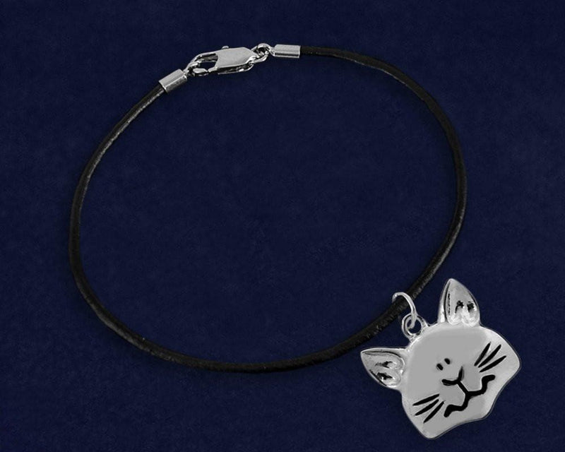 Large Cat Face Charm on Black Cord Bracelet - The House of Awareness