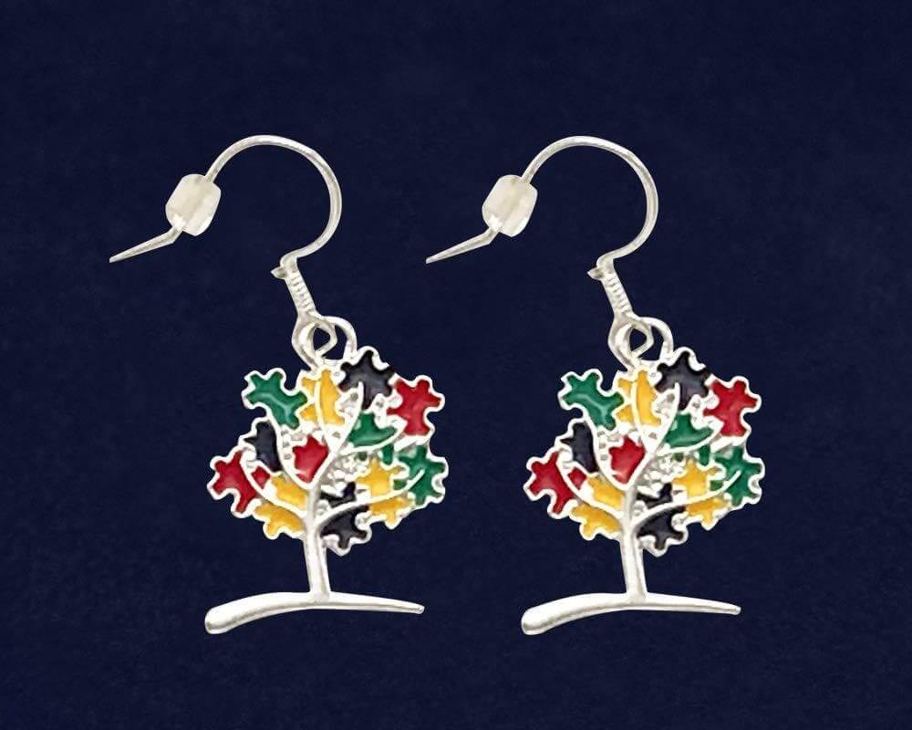 Hanging Autism Puzzle Piece Tree Earrings - The House of Awareness