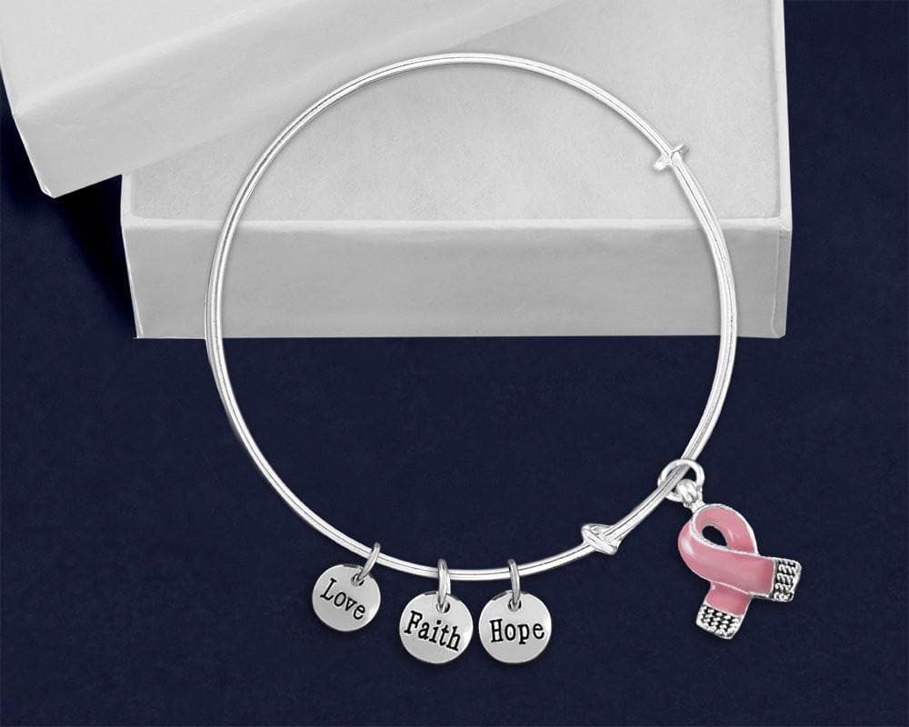 Pink Ribbon Breast Cancer Awareness Retractable Charm Bracelet - The House of Awareness