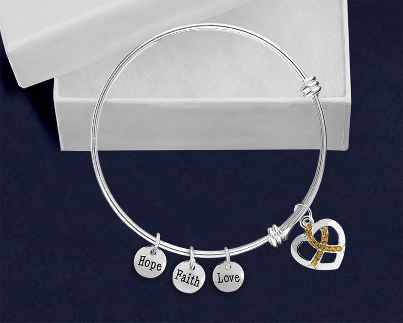 Gold Crystal Ribbon Retractable Charm Bracelet for Causes - The House of Awareness