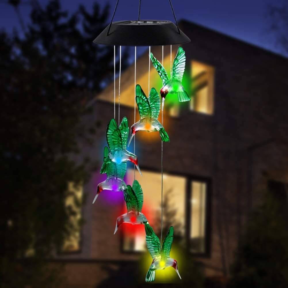 Colorful Solar Six Hummingbird Wind Chimes- The House of Awareness