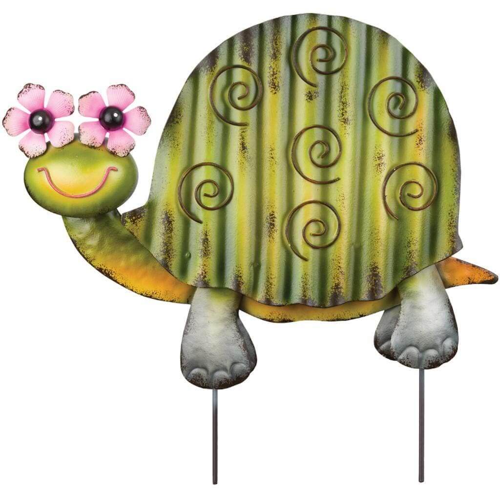 Green Turtle with Flower Eyes Garden Stake- The House of Awareness