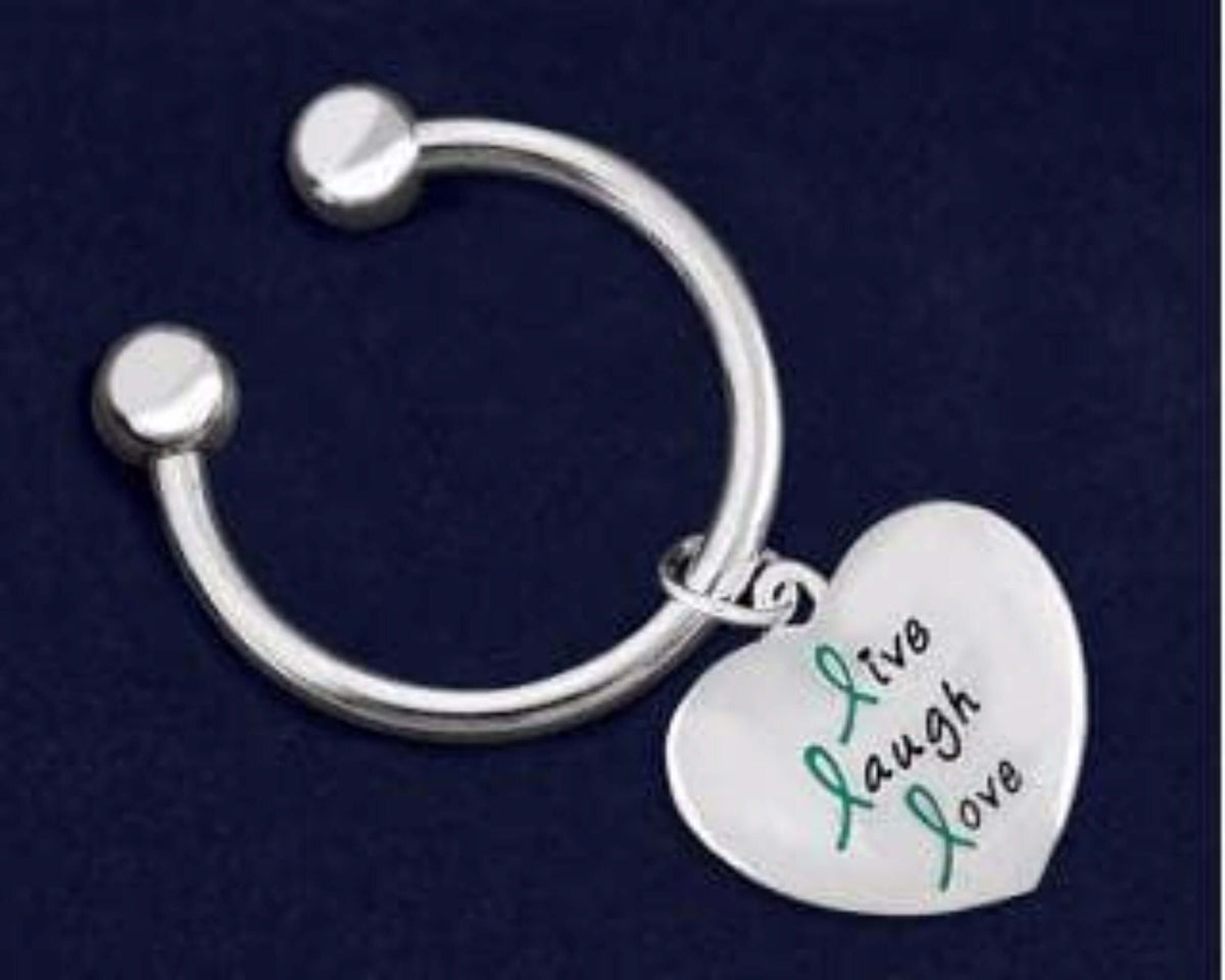 Teal Live Laugh Love Heart Charm Key Chain for Cancer - The House of Awareness