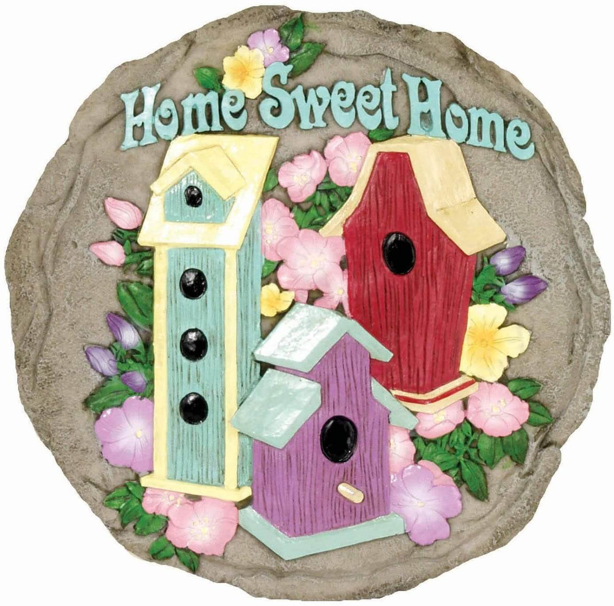 Birdhouses and Flowers Decorative Garden Stone- The House of Awareness