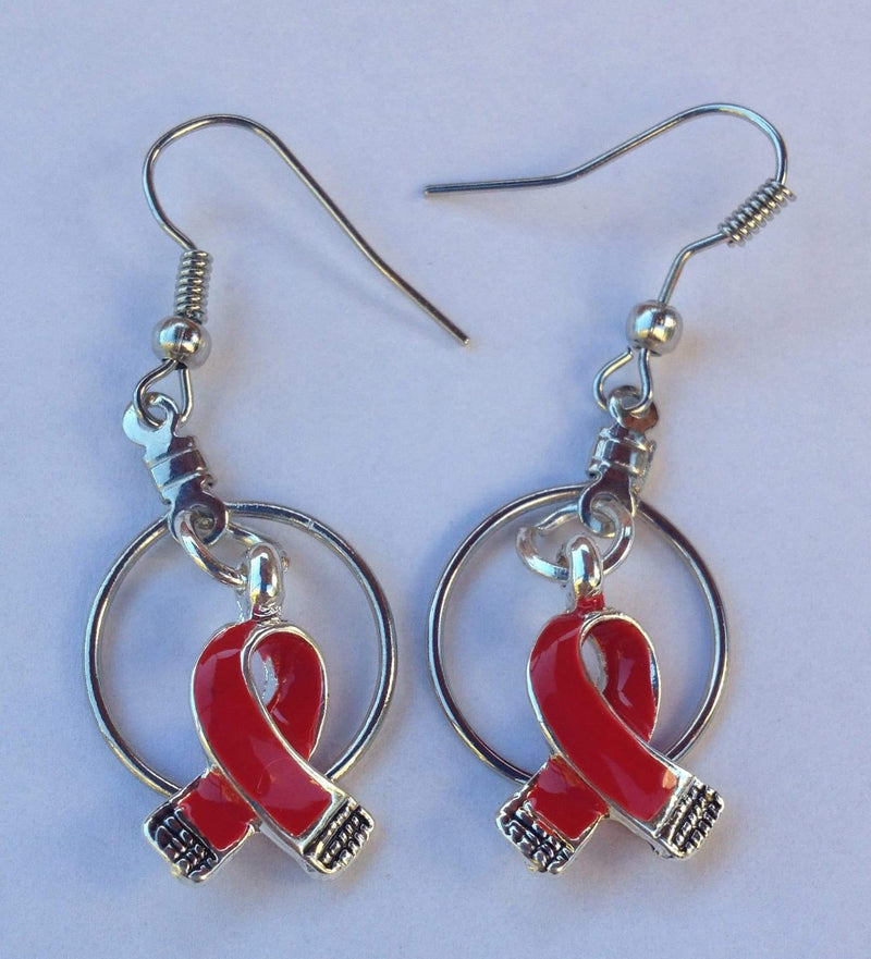 Red Small Hooped Ribbon Charm Earrings for Causes - The House of Awareness