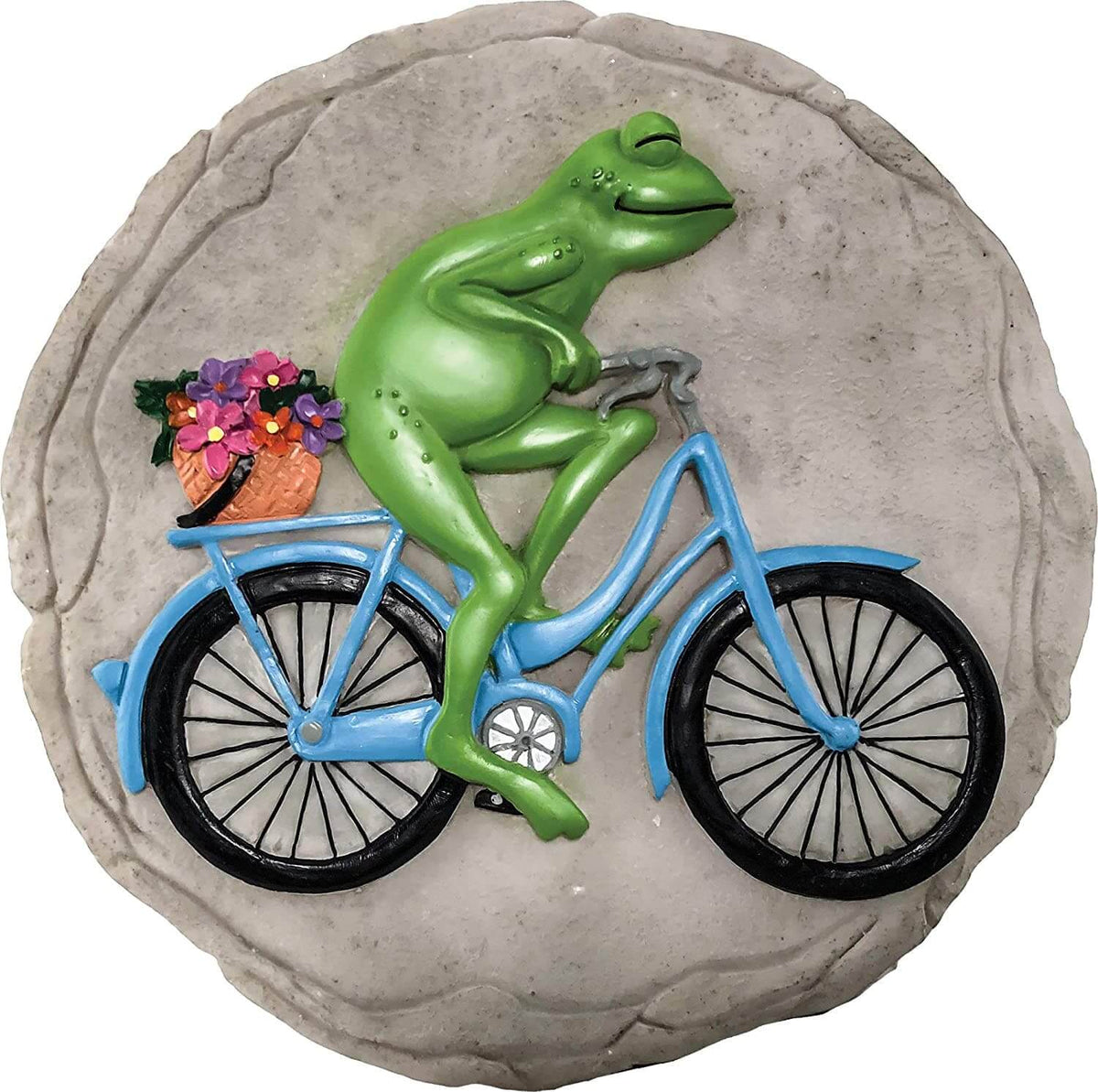 Green Frog on a Bicycle Decorative Garden Stone