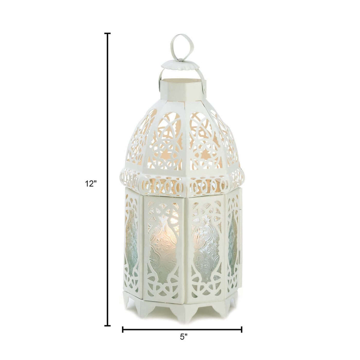 White Moroccan Style Lantern with 1 White Led Tea Light with Timer - The House of Awareness