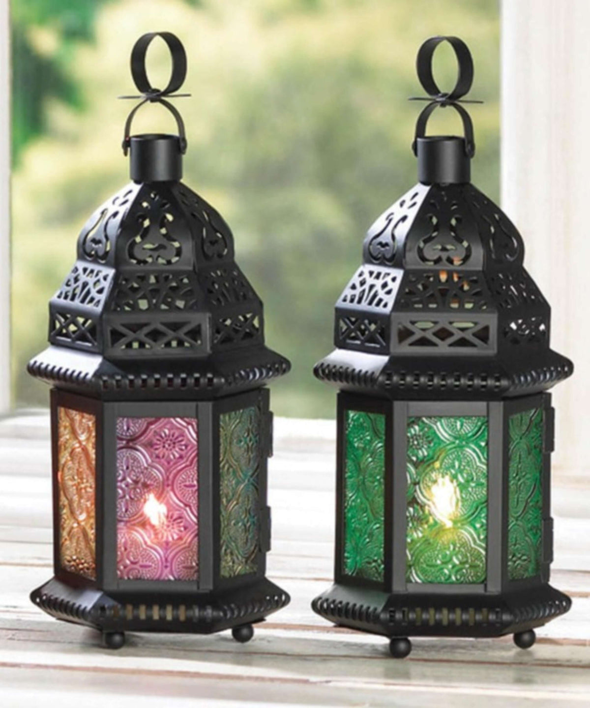 Green and Rainbow Glass Moroccan Lanterns